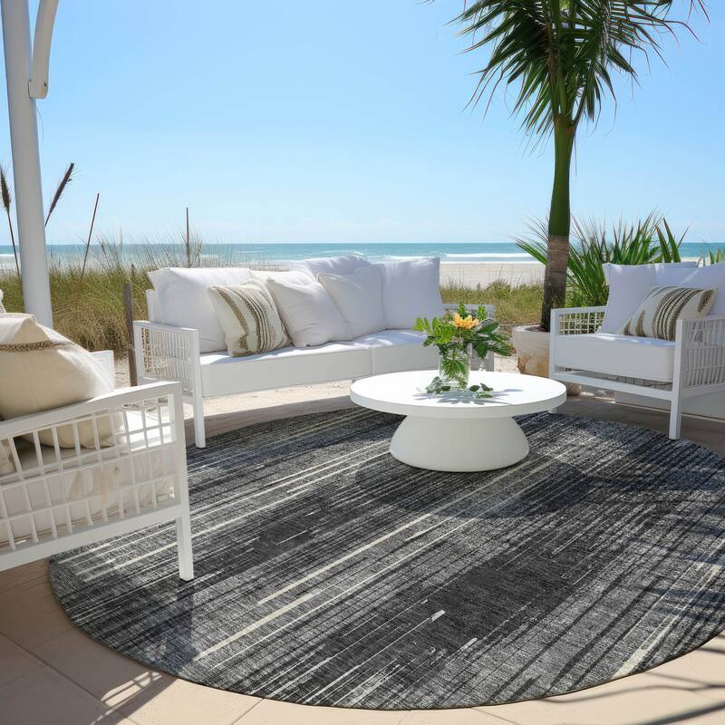 Machine Washable Indoor/ Outdoor Chantille Abstract Ombre Rug - Charcoal - 8' x 8'