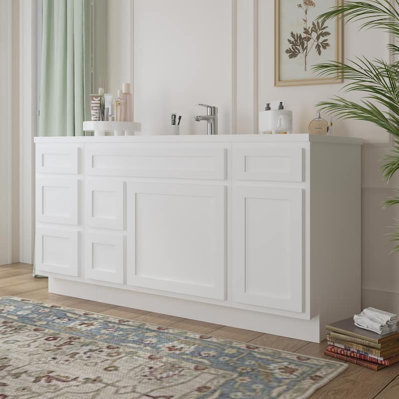 Vanity Art 66" Oak Freestanding Bathroom Vanity Cabinet without Top