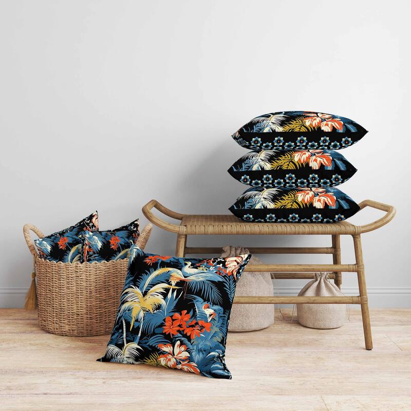 Tropi Chirp Faux Suede Reversible Throw Pillow Black and Blue