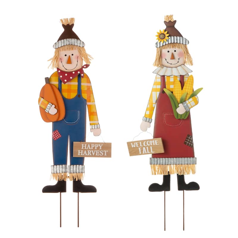 Glitzhome Fall Metal Scarecrow Yard Stake Standing/Hanging Decor for Thanksgiving