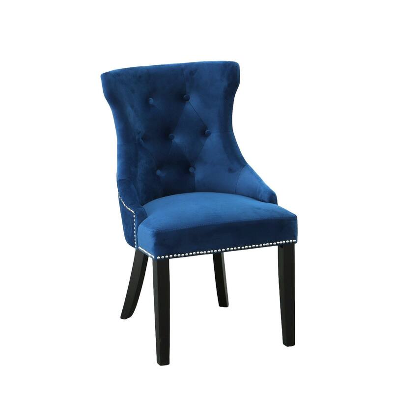 Tufted Back Upholstered Dining Chair with Tapered Legs - 35" - Navy Blue - Set of 2