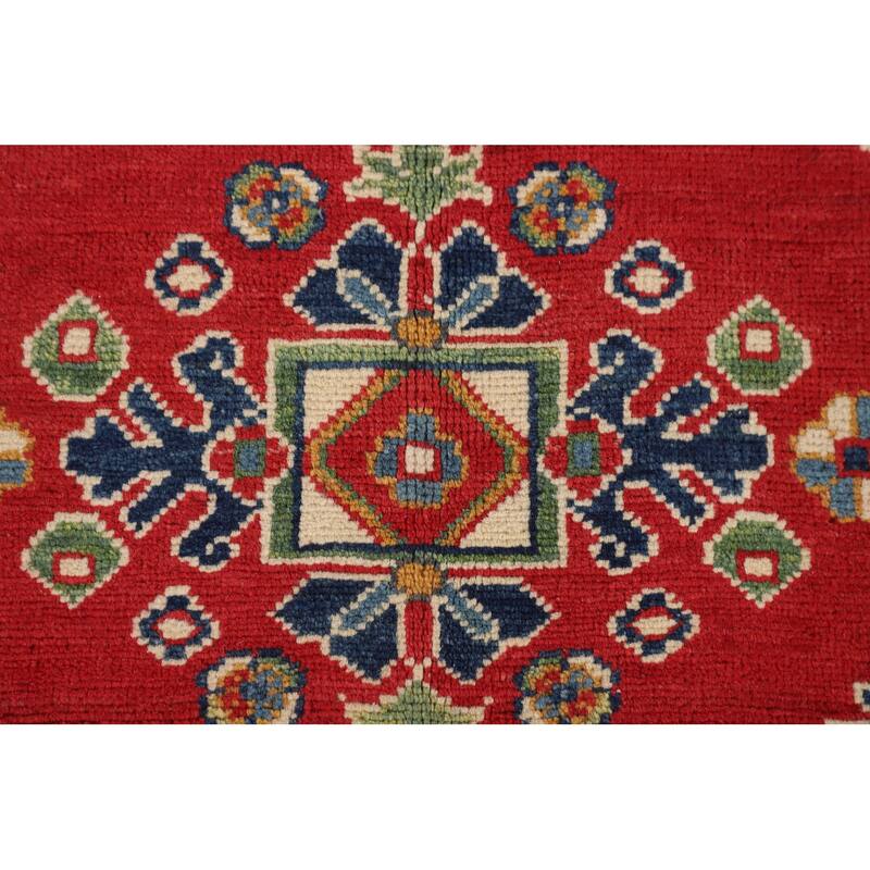 Geometric Red Kazak Area Rug Living Room Hand-Knotted Wool Carpet - 6'8" x 10'3"