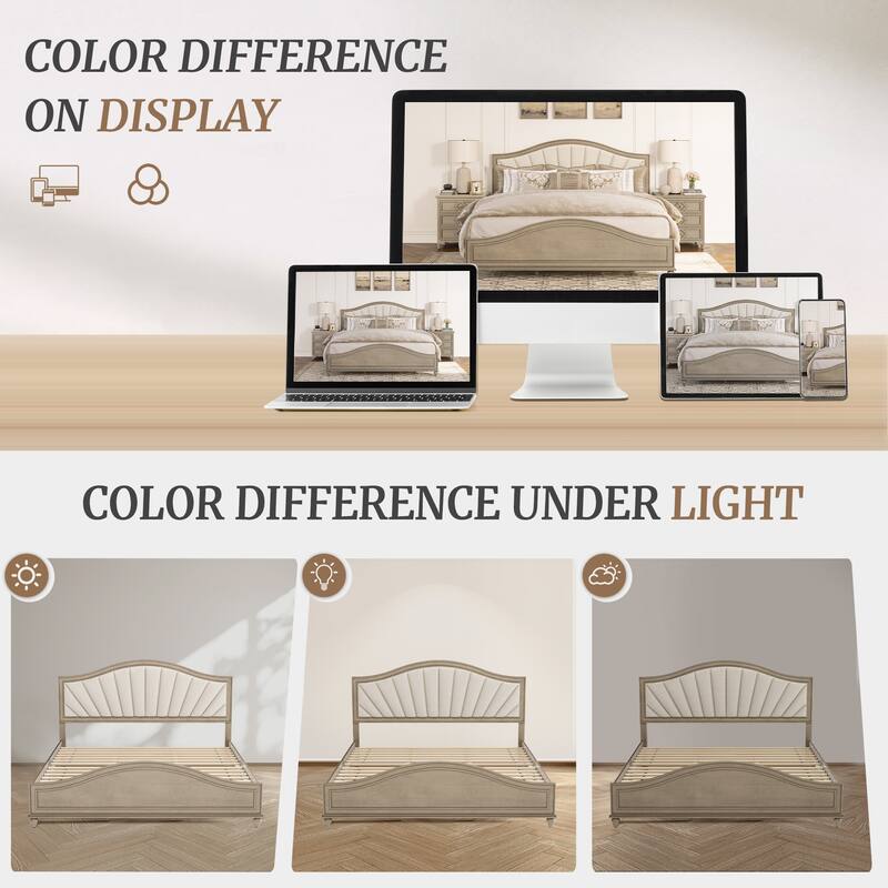 Modern Wooden Upholstered Platform Bed Frame Queen/King Size with Headboard