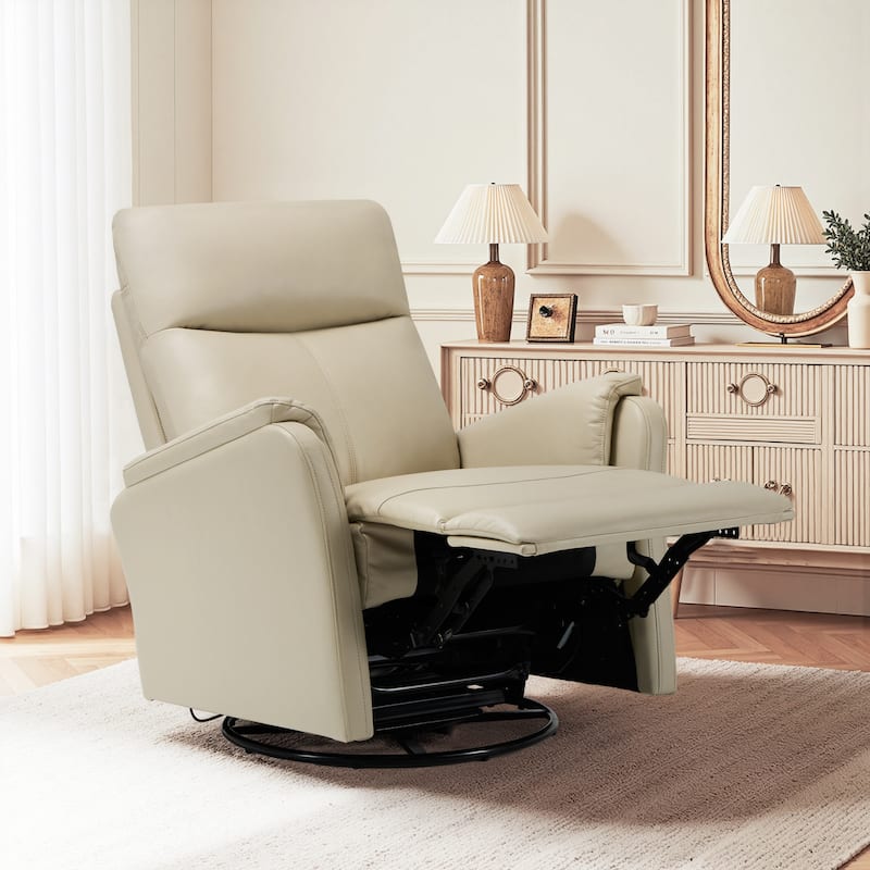 Fabric Recliner Sofa Chair Swivel Rocking Footrest-Single Seat for Living Room - Mist-Leather