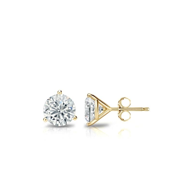 Auriya 14k Gold Lab Grown Round Diamond Stud Earrings 0.50 to 5.00 ct. tw. 3-Prong Push-Back (F-G VS) - Yellow - 1.00 ct. tw.