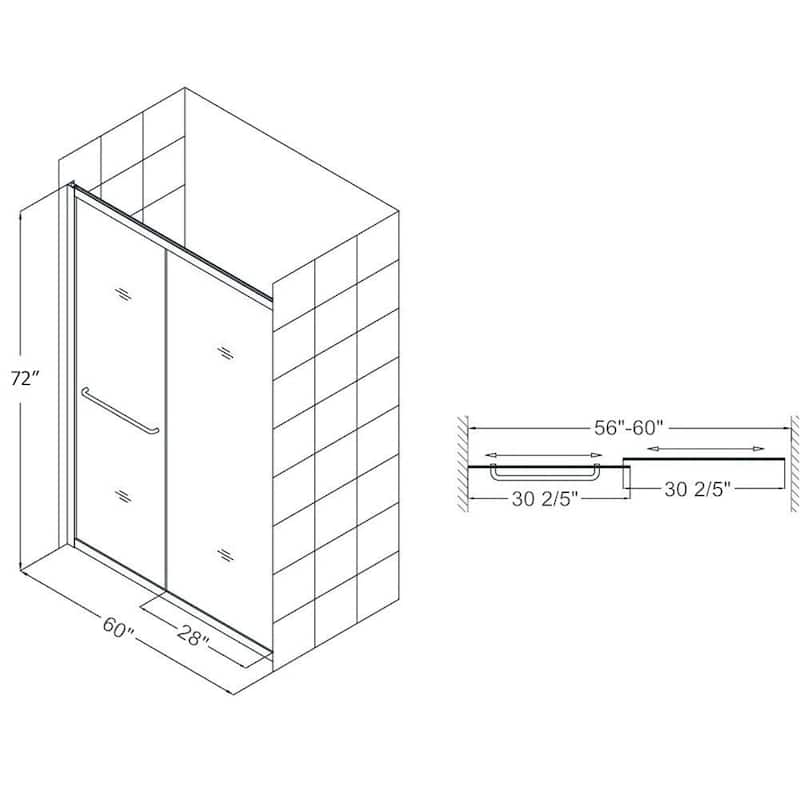 Elegant 60" W x 72" H Double Sliding Shower Doors Black or Brushed Nickel or Chrome finish - 60'' x 72''