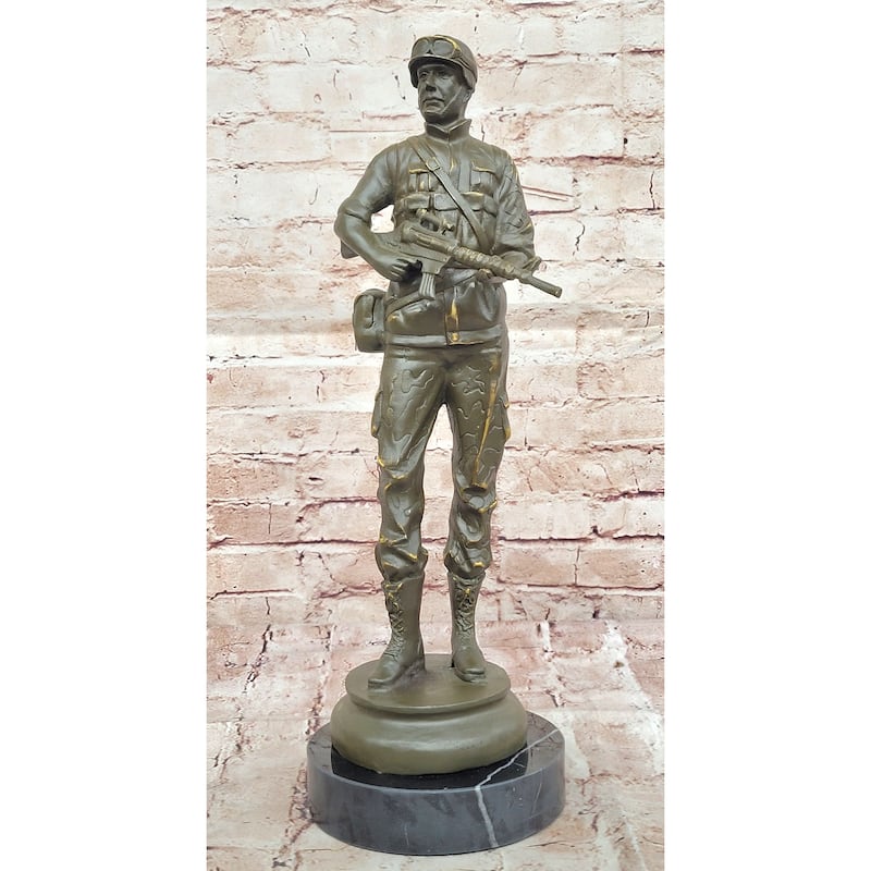 Modern Soldier Bronze Sculpture With Rifle - Military Hero Art