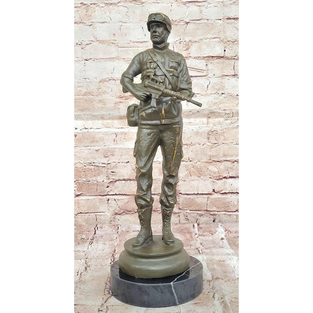 Modern Soldier Bronze Sculpture With Rifle - Military Hero Art