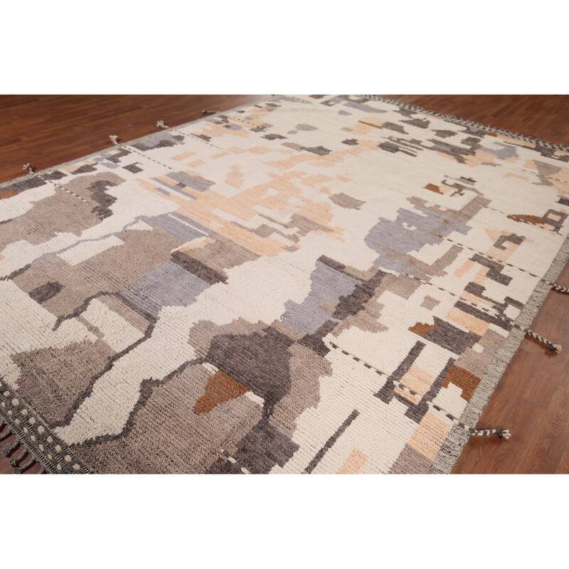 Modern Moroccan Abstract Area Rug Handmade Wool Carpet - 8'10"x 12'7"