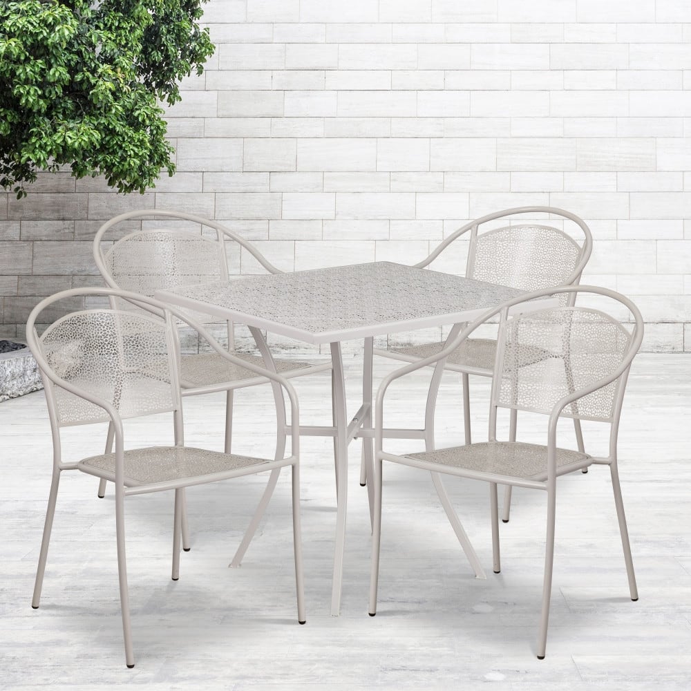 28'' Square Indoor-Outdoor Steel Patio Table Set with 4 Round Back Chairs