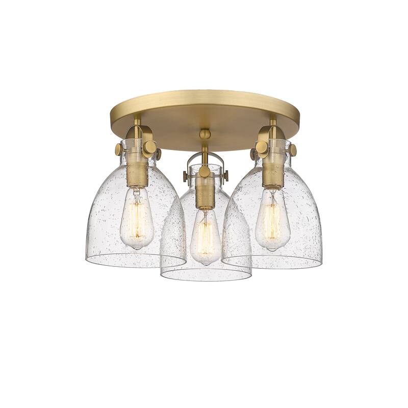 Innovations Lighting Newton Bell - 3 Light 7" Flush Mount - Brushed Brass/Seedy