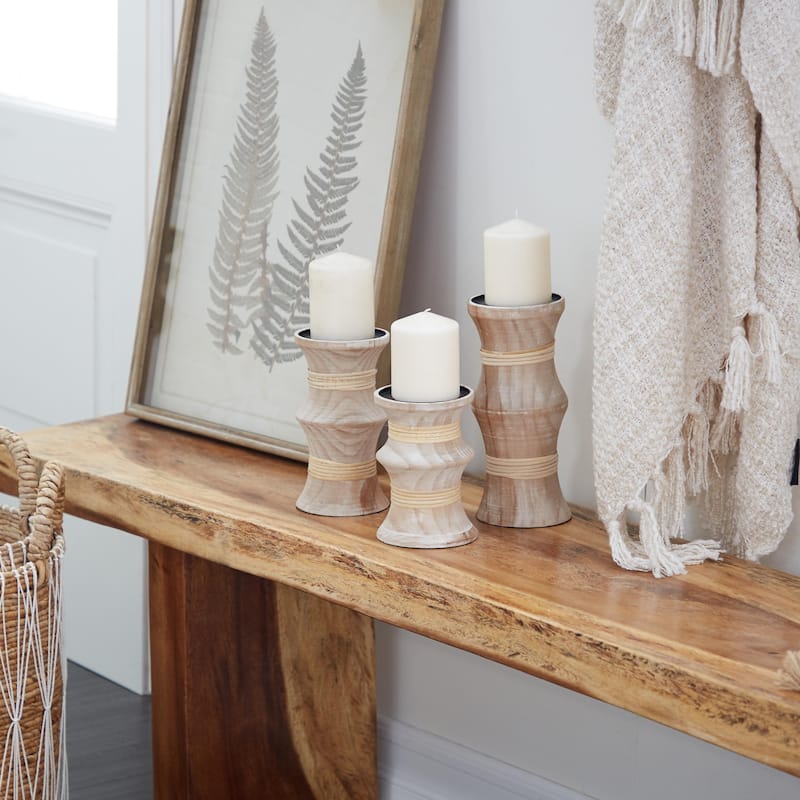 Wood Candle Holder - Set of 3 Brown - Roche River Decor
