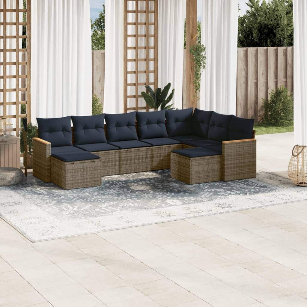 vidaXL 9/10 Piece Patio Sofa Set with Cushions Black/Gray Poly Rattan - 24.4 x 24.4 x 27.2