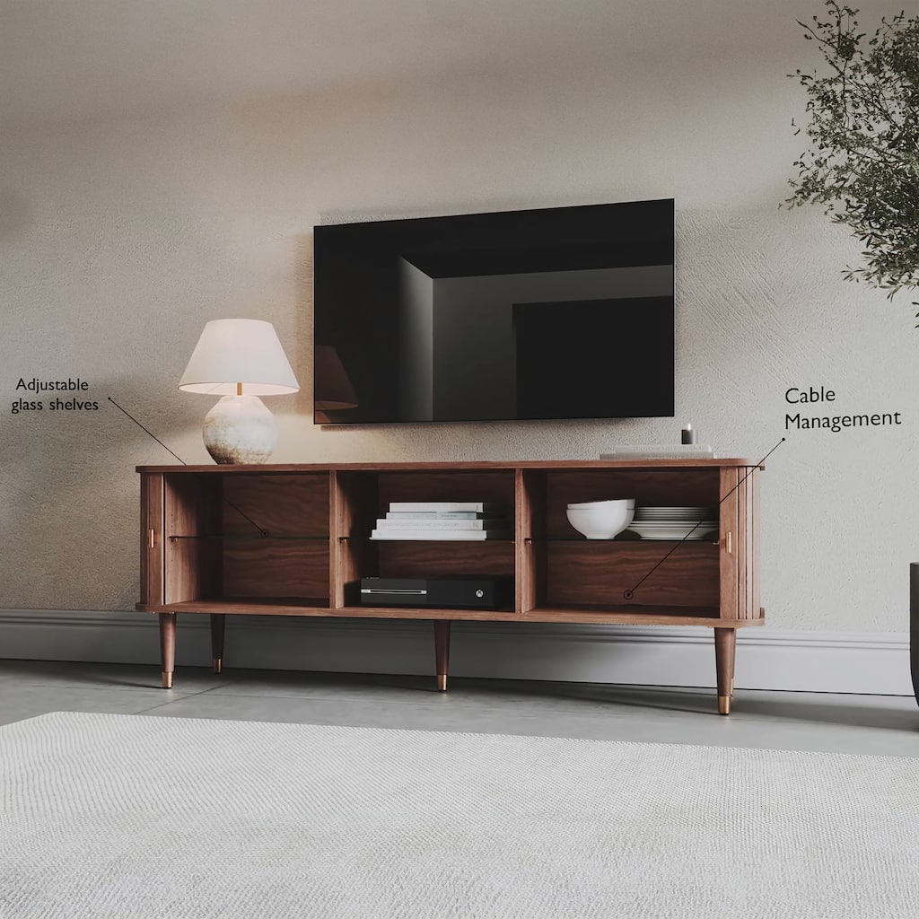 Studio London Murray Mid-Century Modern Walnut Cabinet TV Stand