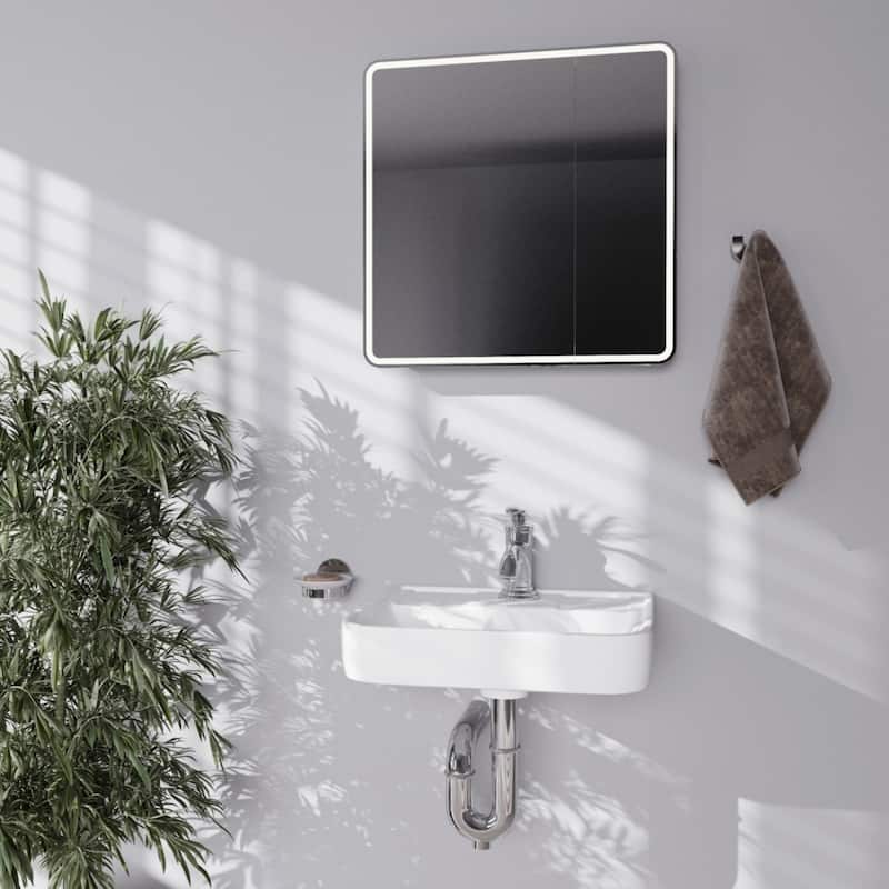 White Ceramic Rectangle Bathroom Sink Wall Mount with Backsplash Lip and Single Faucet Hole Renovators Supply - N/A