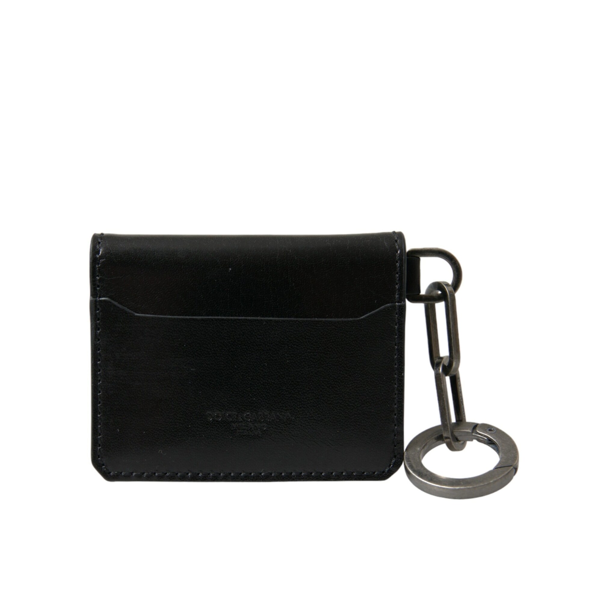 Dolce & Gabbana Black Leather Bifold Logo Card Holder Keyring