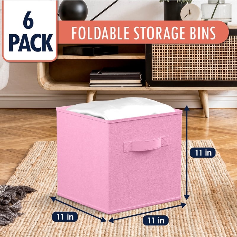 6 Pack Foldable Collapsible Storage Box Bins Shelf Basket Cube Organizer with Dual Handles -13 x 13 x 13