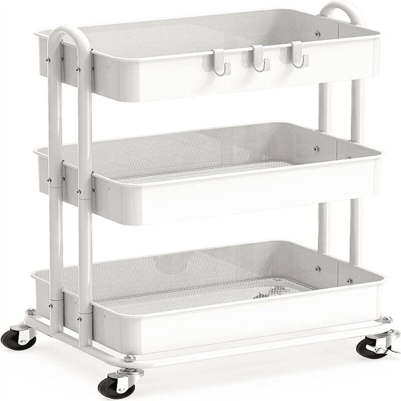 Heavy Duty 3-Tier Metal Utility Rolling Cart - 12.5"D x 17"W x 31.5"H