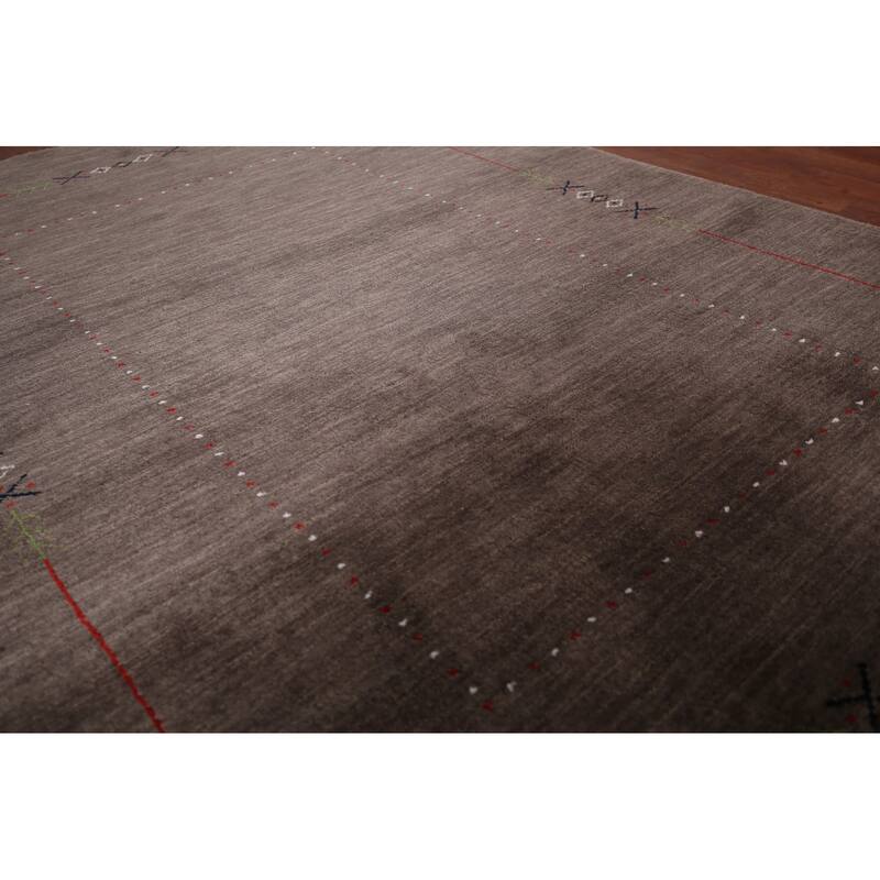 Brown Gabbeh Oriental Area Rug Hand-Knotted Wool Carpet - 5'0"x 6'11"