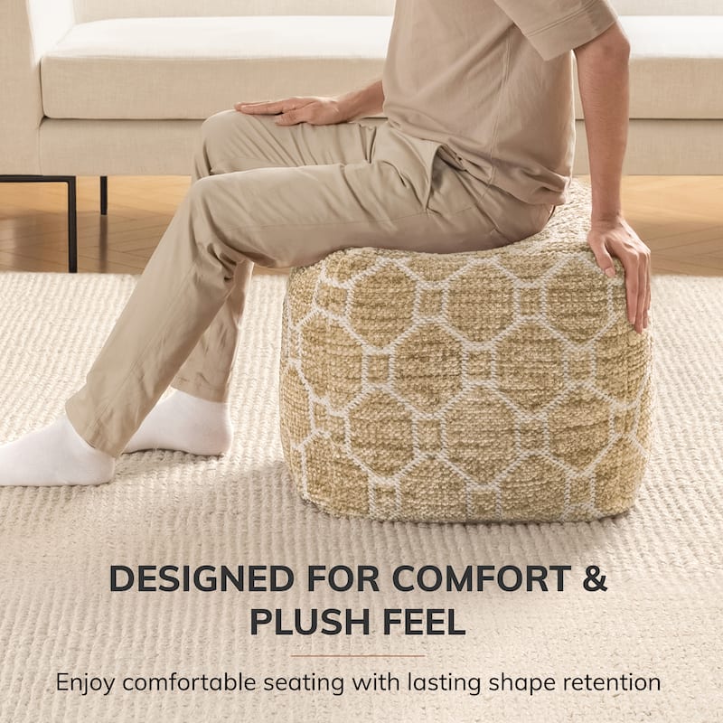 Jani 20-inch Ottoman Pouf - Handcrafted Handmade Ottoman for Seating, Footrest, Home Decor for Living Room, Bedroom