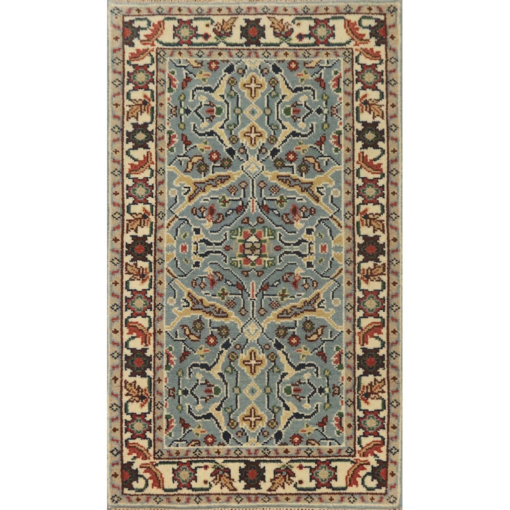 Hand-knotted Transitional Wool Carpet Blue Oushak Rug Oriental Carpet Floral Area Rug Oriental Carpet - 5' 0'' X 2' 11''