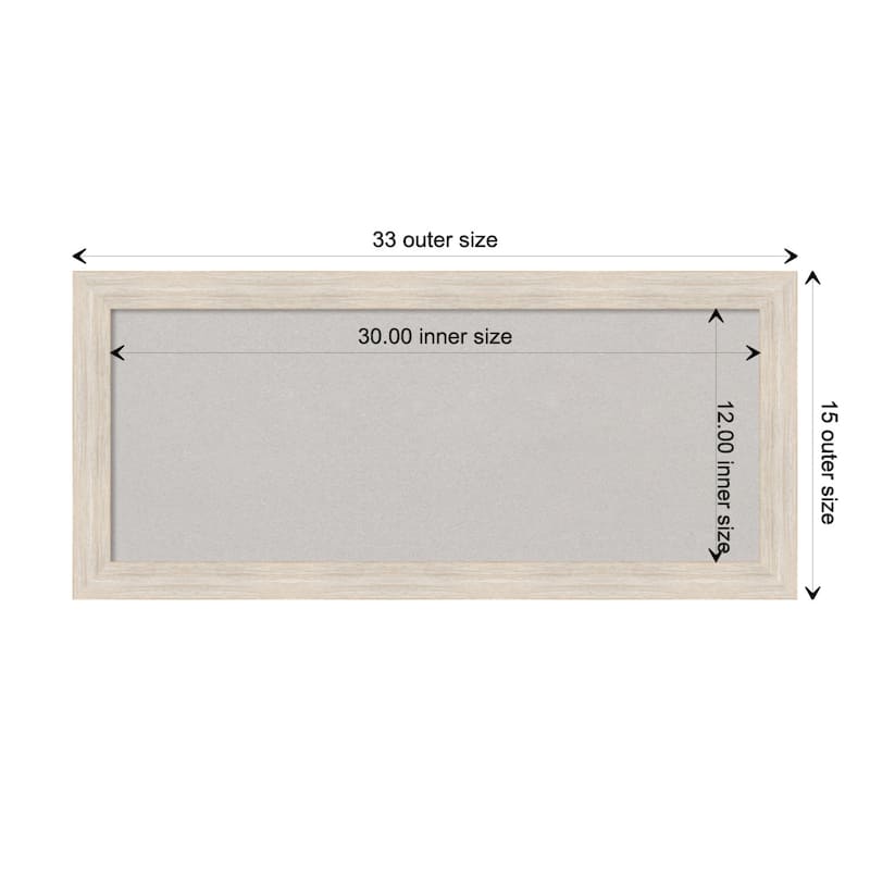 Hardwood White Wash Narrow Wood Framed Grey Corkboard Bulletin Board - Board Size 30x12