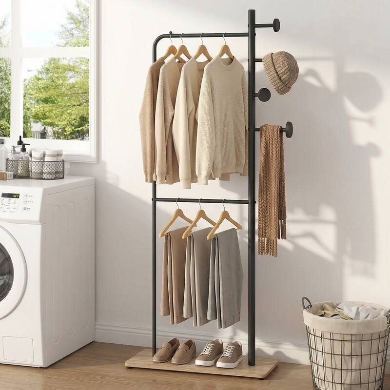 Gymax Double Rods Clothes Hanging Rack Freestanding Clothes Organizer