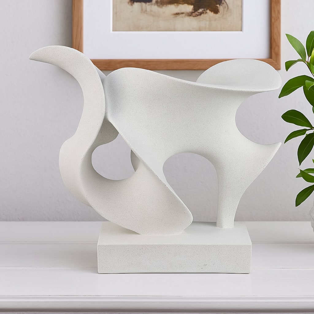 Ramya Abstract Accent Decor, Flowing Lines and Curves, White Resin