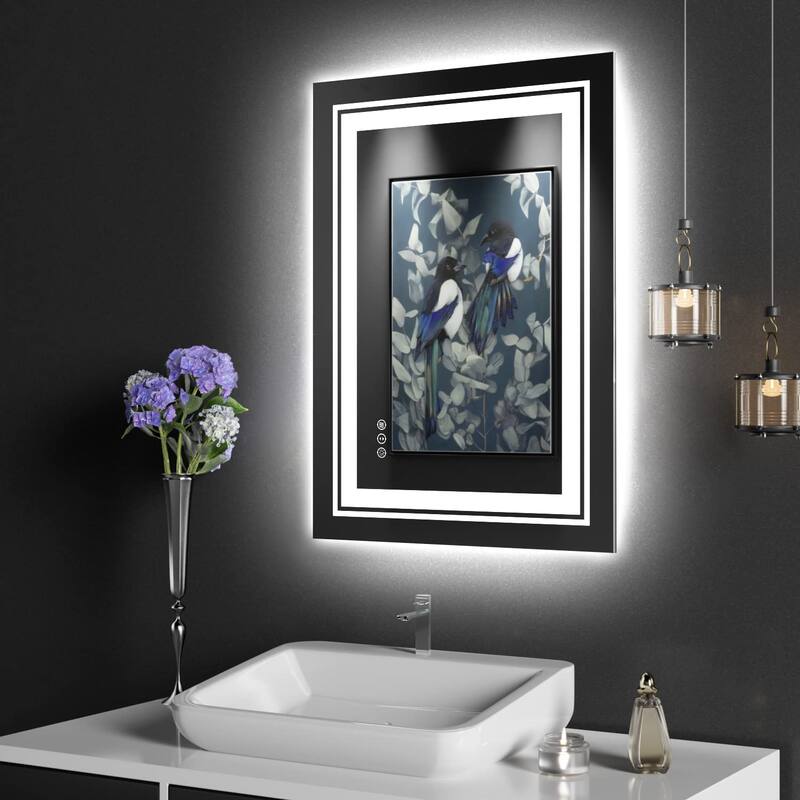 24x32 Inch Frameless LED Bathroom Mirror,Smart Mirror - White - White
