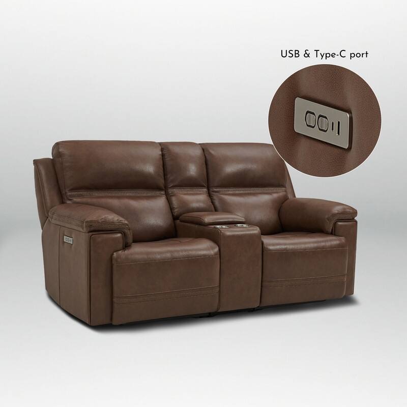 Genuine Leather Dual Power LoveSeat with Console, Adjustable Headrest, Footrest, USB/Type-C & Zero Gravity