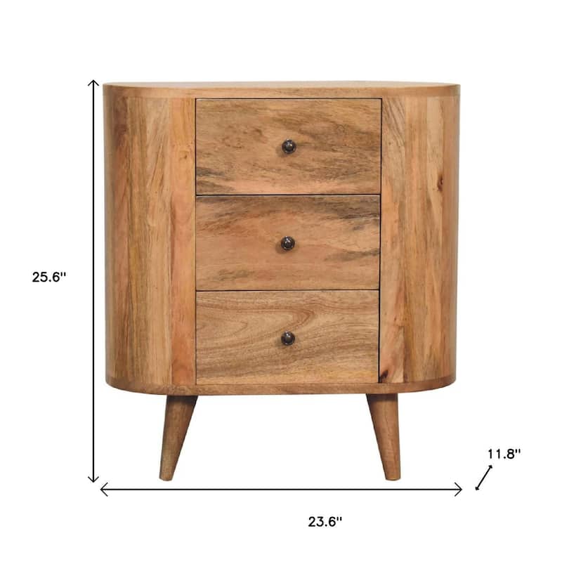 HomeRoots 26" Oak Solid Wood Oval Accent Cabinet With Three Drawers