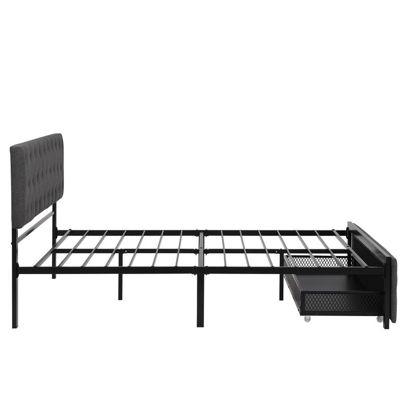 Storage Bed Metal Platform Bed with a Big Drawer
