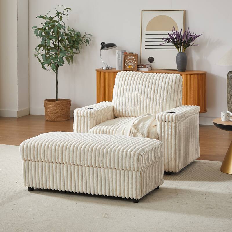 Anmytek 42.5-Inch Corduroy Deep-Seated Single Recliner With Backrest Pillow Cup Holder & Storage Footrest