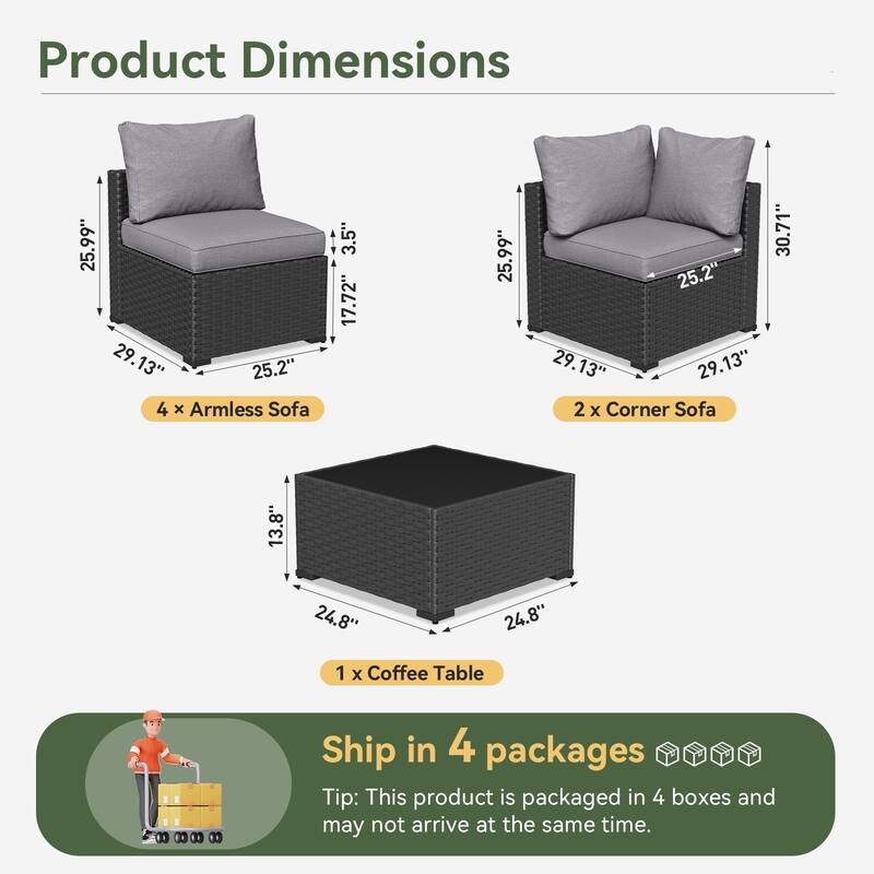 Wicker Rattan Patio Sectional Sofa Set