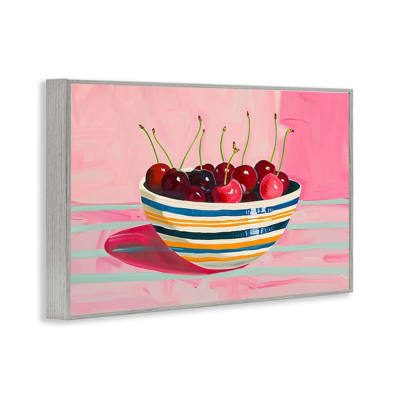 Stupell Bowl of Cherries on Pink Framed Giclee Art Design By Arlington Prints