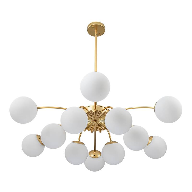 Mid-Century 12-Light Milky Glass Globe Sputnik Ceiling Light - 39in