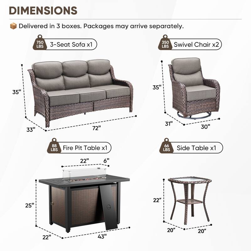 Pocassy Patio Furniture Set with 43 inch Fire Pit Table