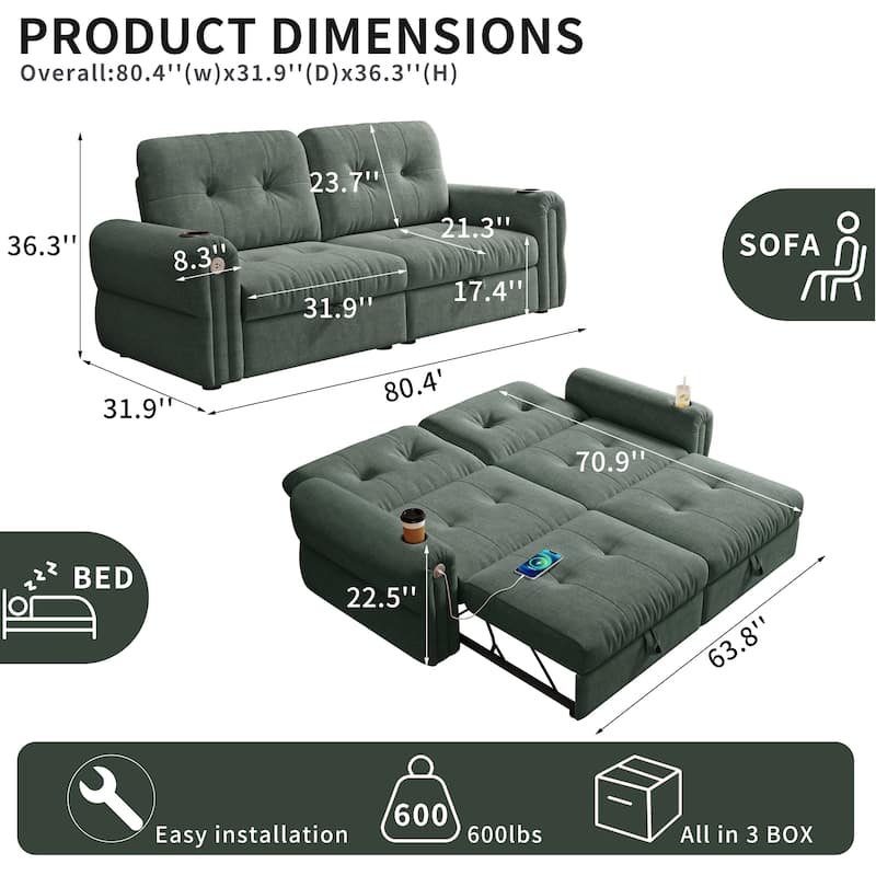 GDFStudio - Chenille Convertible 2-Seater 74" Sofa Bed