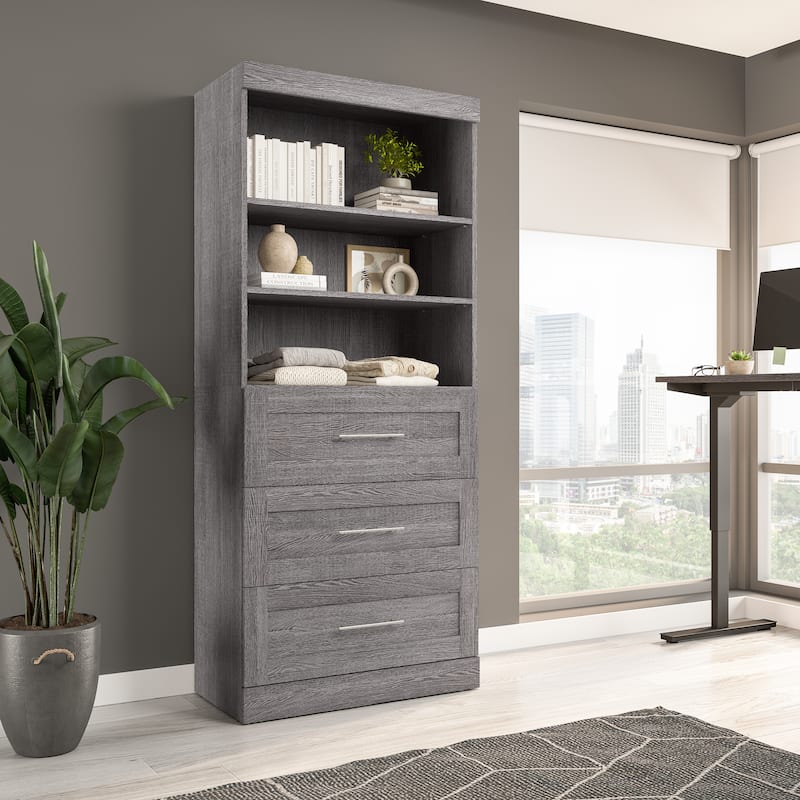 Bestar Pur 36W Closet Organizer with Drawers and Shelving - Bark Grey