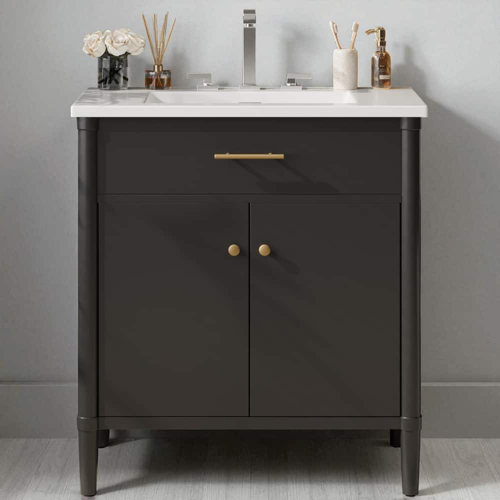 31" Bathroom Vanity with Sink, Soft-Close Doors, Adjustable Shelf & Rubber Wood Legs