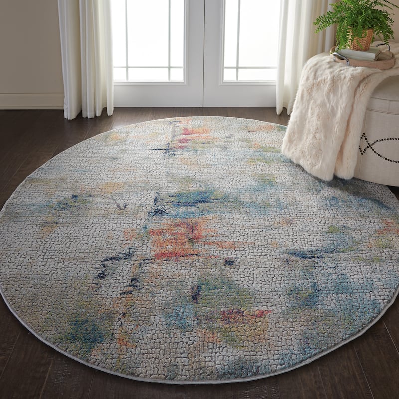 Nourison Global Vintage Textured Abstract Area Rug - 6' Round - Ivory/Multi - Runner/Round