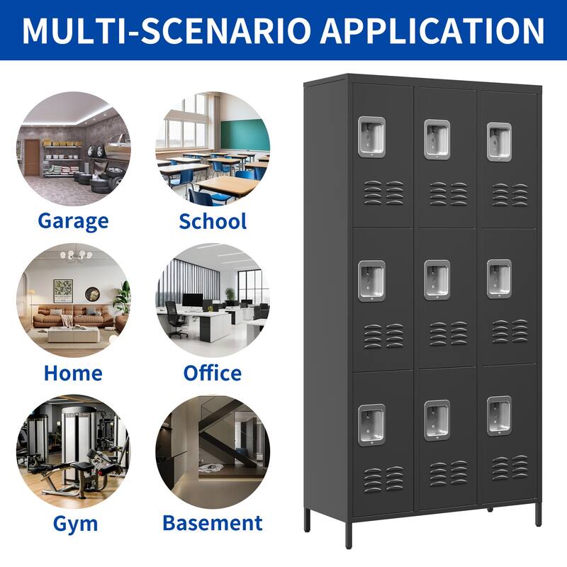 9 Door 72"H Metal Lockers With Lock