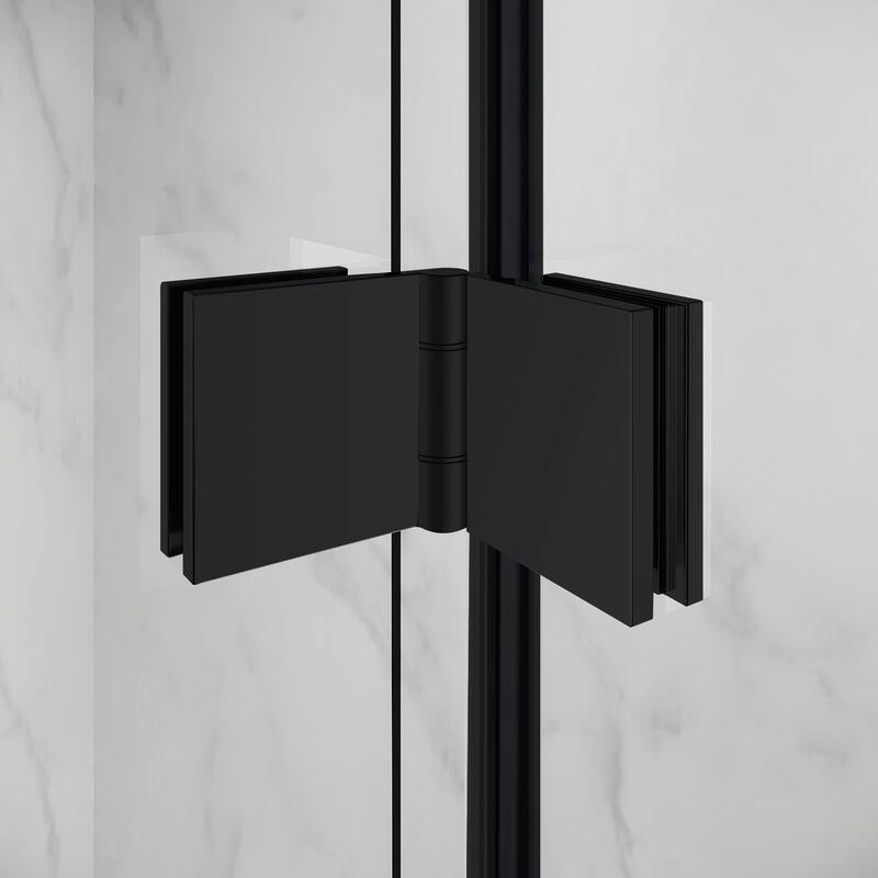 Elegant Bi-Fold Frameless Pivot Swing Shower Door Enclosure with Clear Glass Panel and Hardware Kit
