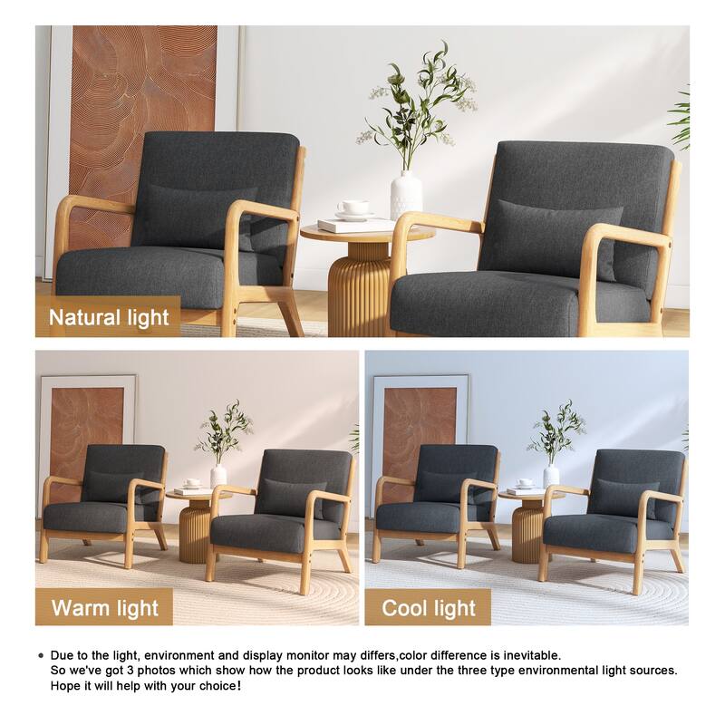 2 Set Mid Century ModernUpholstered Accent Chairs Armchair with Pillow