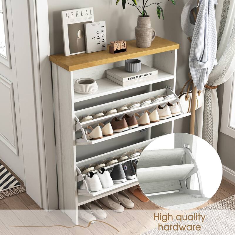 Multi-Functional Modern Minimalist Natural The Upper And Lower Folding Four-Layer Mdf Shoe Cabinet, 31.5*9.5*42.3 Inches