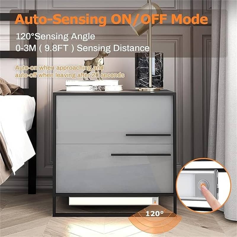 LED Nightstand with 2 High Gloss Drawers