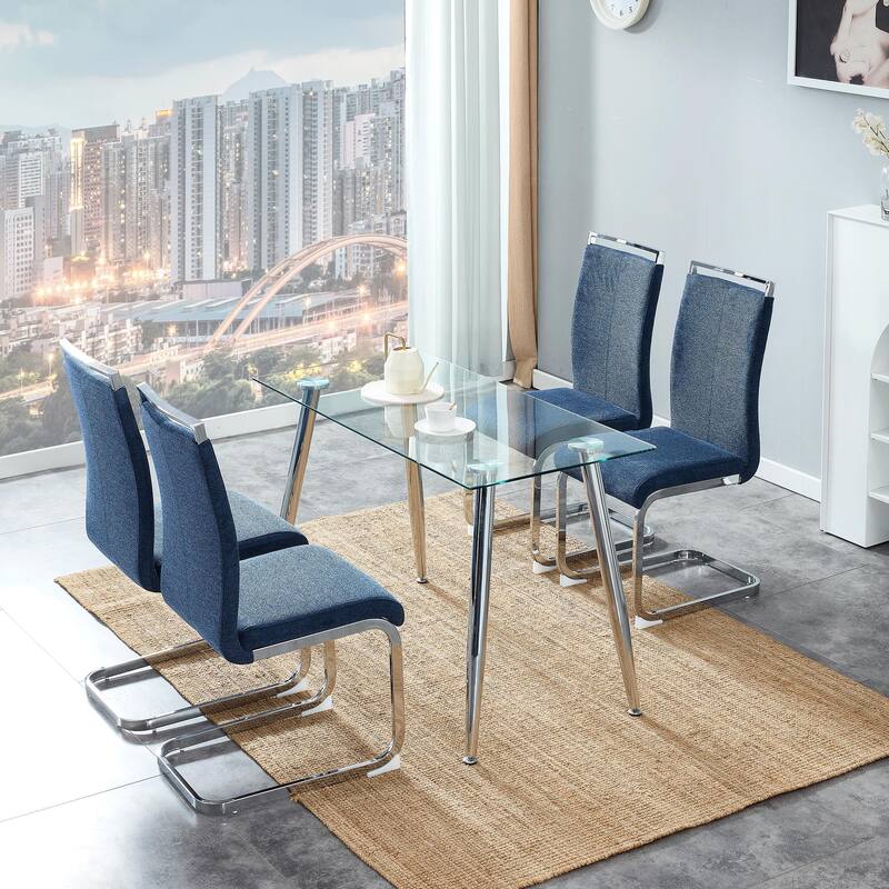 Modern Upholstered High Back Dining Chairs with C-Shaped Metal Legs