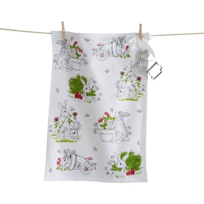 Bunny Dish Towel & Cookie Cutter Set - Easter Kitchen Textiles, Multicolor Cotton, Machine Wash, 26" x 18"