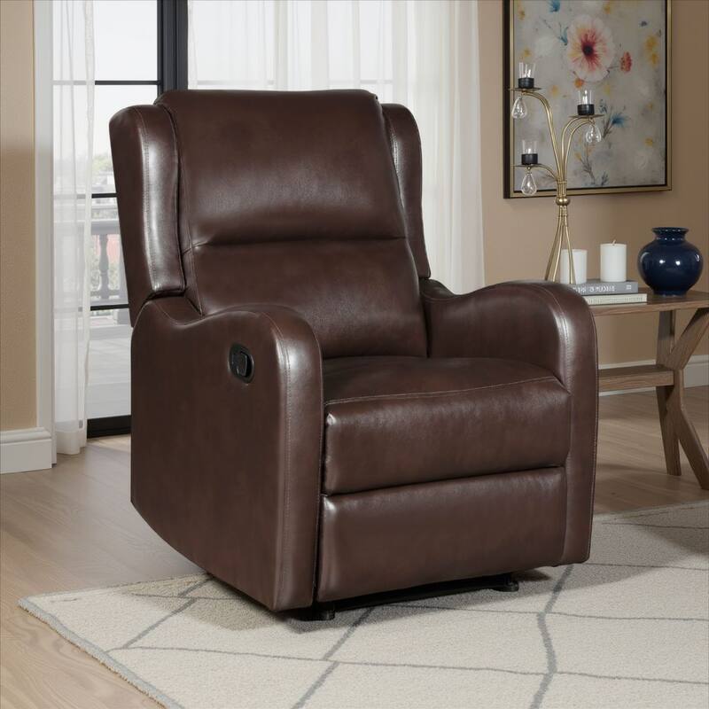 Kim Manual Recliner Chair with Tab Pull, Dark Brown Faux Leather