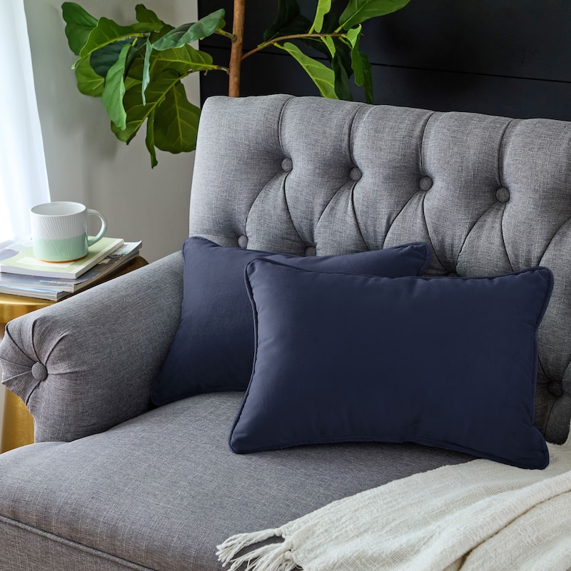 Sorra Home Solid Velvet Indoor Corded Pillow Set of 2 - 12 in H x 18 in W x 6 in D - Navy